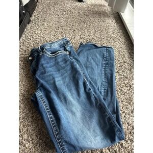 Vigoss Bootcut Jeans Medium Wash Thick Stitch Embellished Flap Pocket Denim